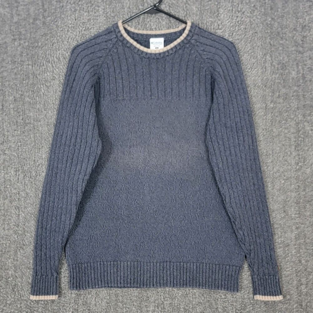 Columbia Sportswear Sweater Mens Small Grayish Blue 100% Cotton Ribbed Preppy